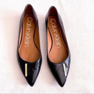 SOLD‼️Calvin Klein Arline Black Leather Flats Pointed Toe